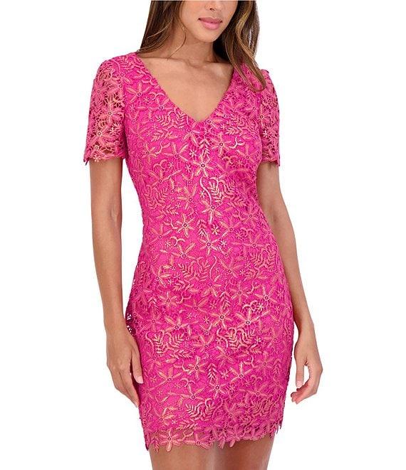 Kensie Lace V-Neck Short Sleeves Sheath Dress Product Image