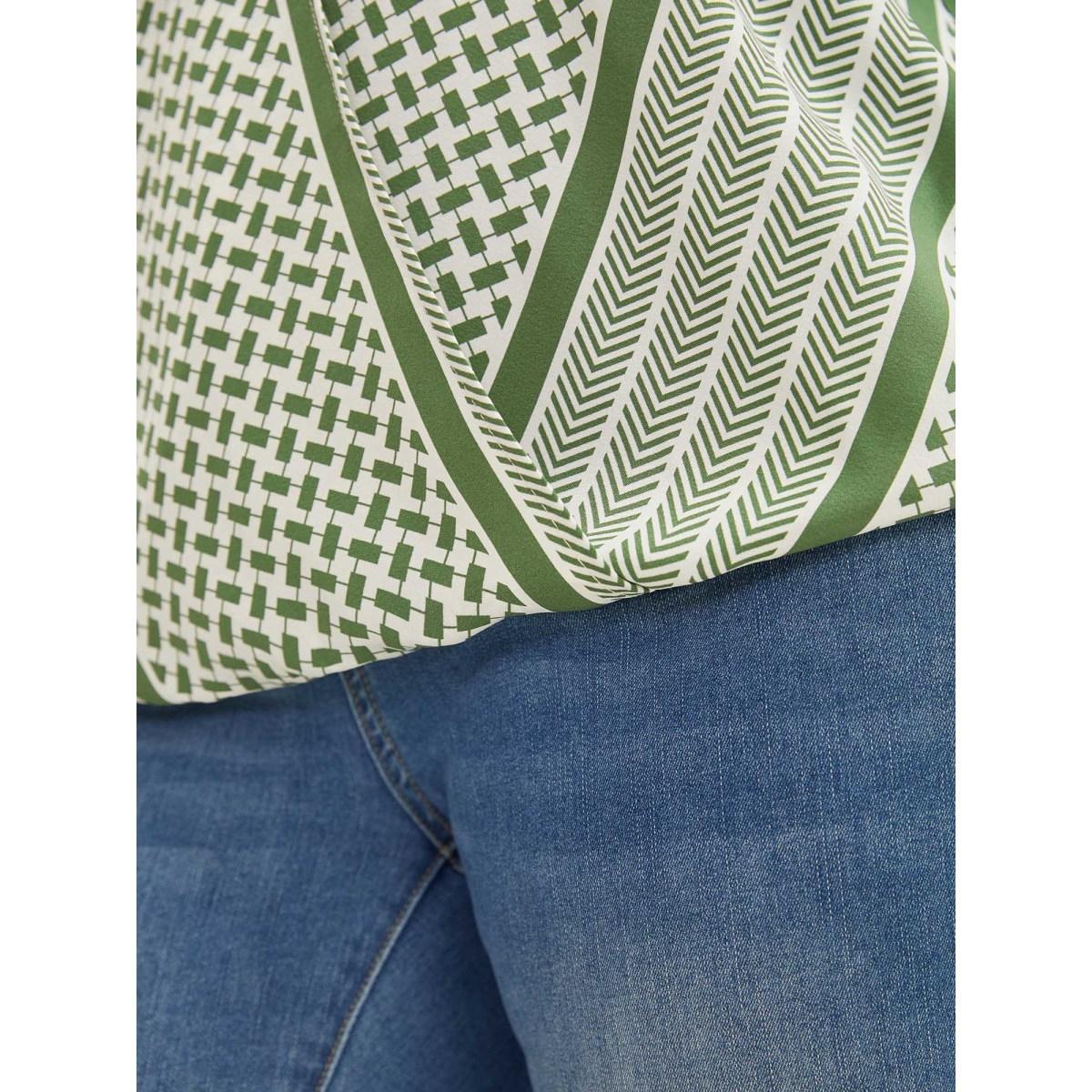 Plus Size Moss Geometric Contrast Ruffle Sleeve Wrap Blouse Women Resort Short sleeve Overlap Collar Vacation Blouses BloomChic 30/6X Product Image