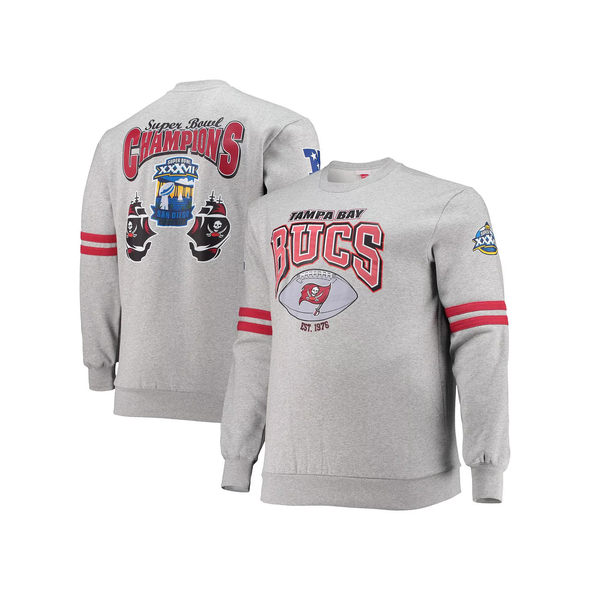 Men's Mitchell & Ness Heathered Gray Tampa Bay Buccaneers Big & Tall Allover Print Pullover Sweatshirt,  Product Image