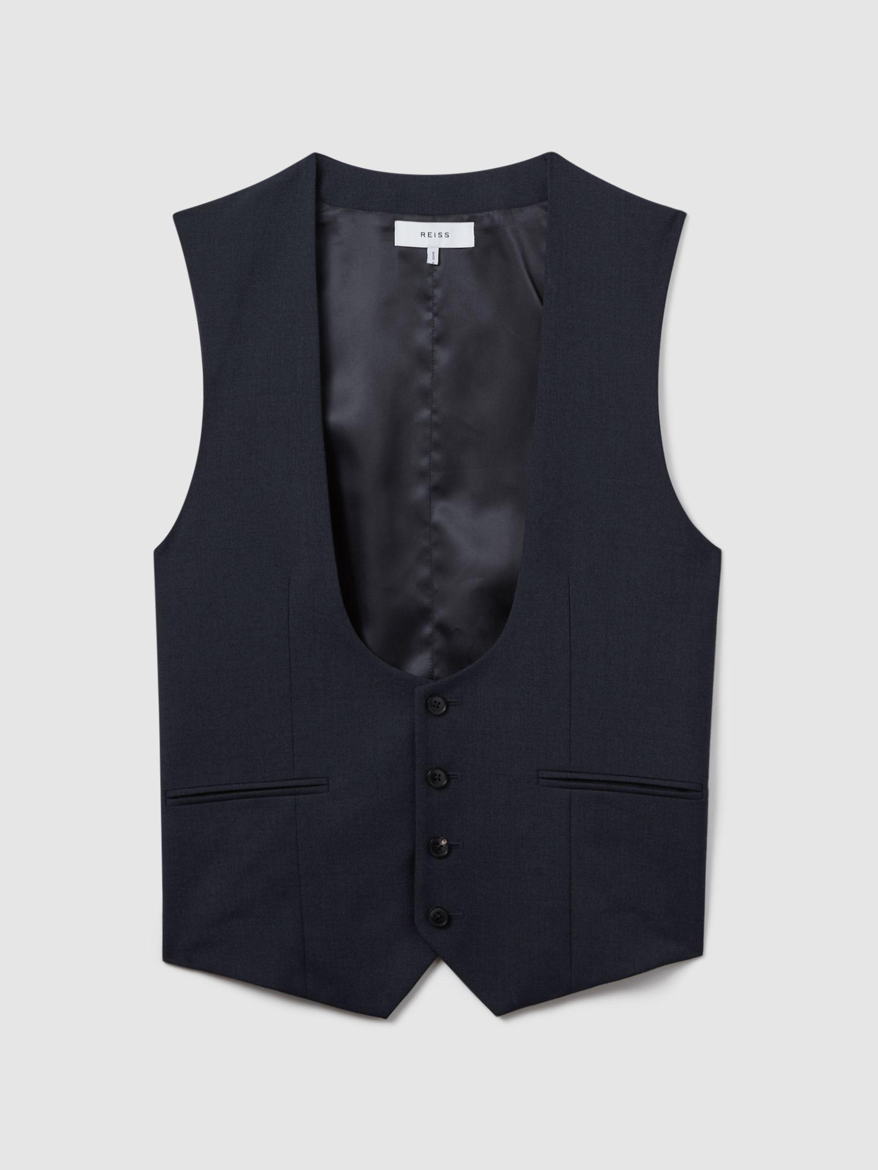 Horse Shoe Slim Fit Wool Waistcoat in Navy Product Image