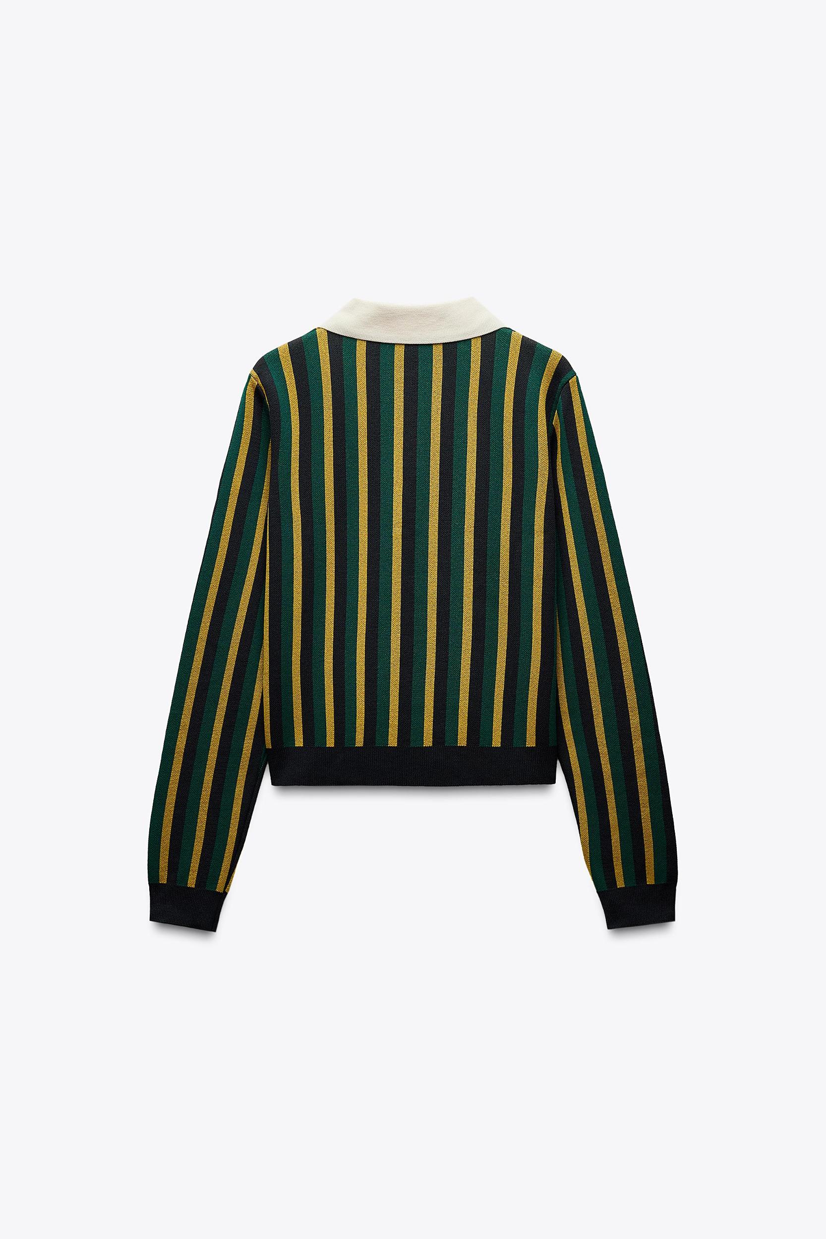 STRIPED KNIT POLO SWEATER Product Image