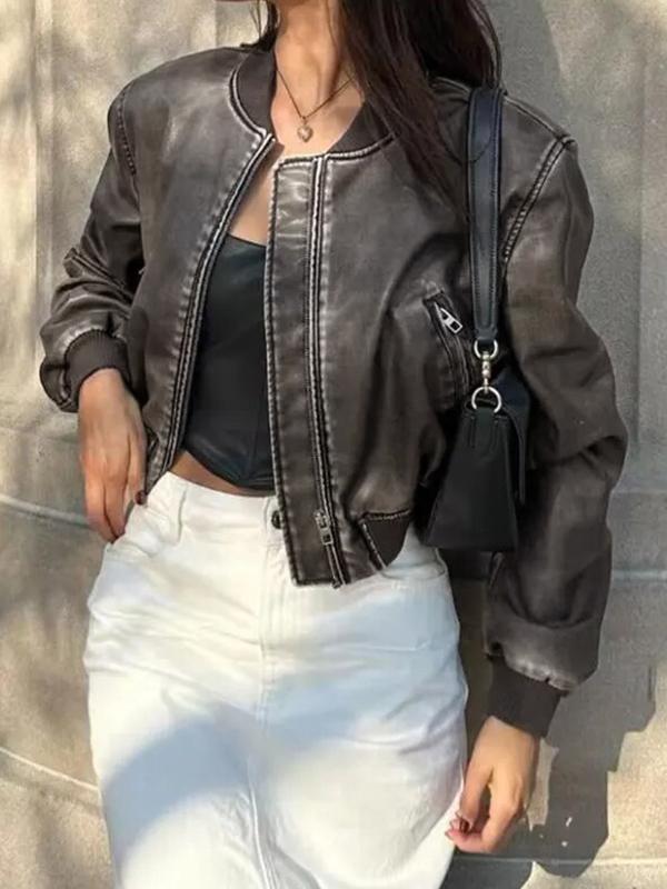 Vintage Leather Bomber Jacket Product Image
