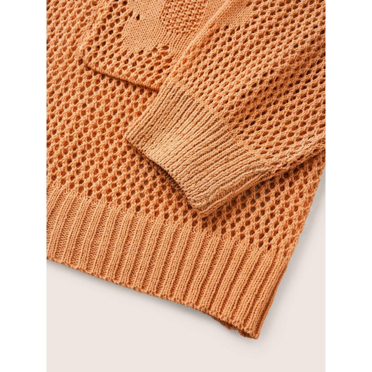 Plus Size Solid Floral Pocket Pointelle Knit Cardigan Coral Women Everyday Casual Cover Ups Bloomchic 14-16/1X Product Image