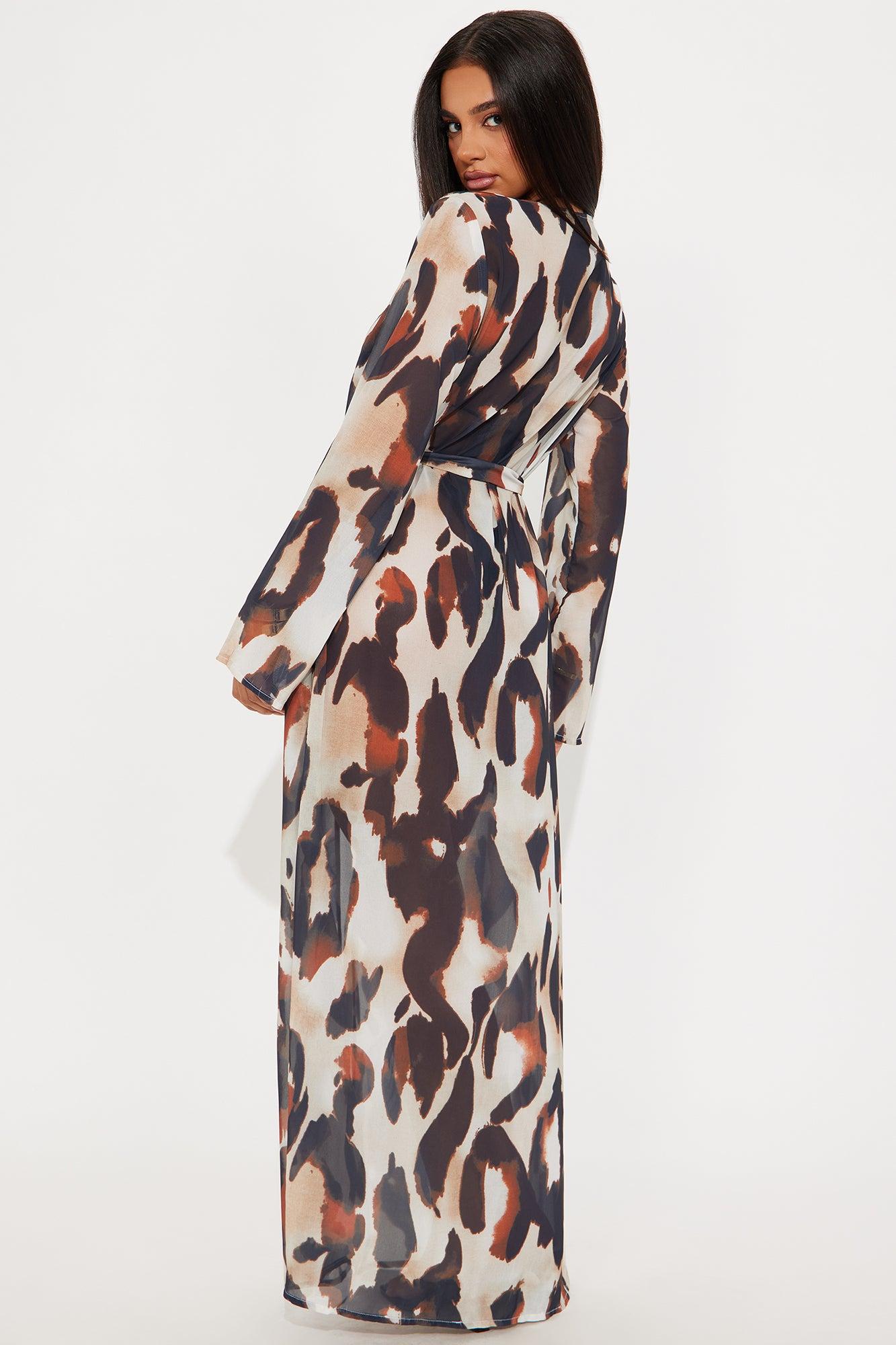 Alisha Sheer Chiffon Maxi Cover Up Kimono - Brown/combo Product Image