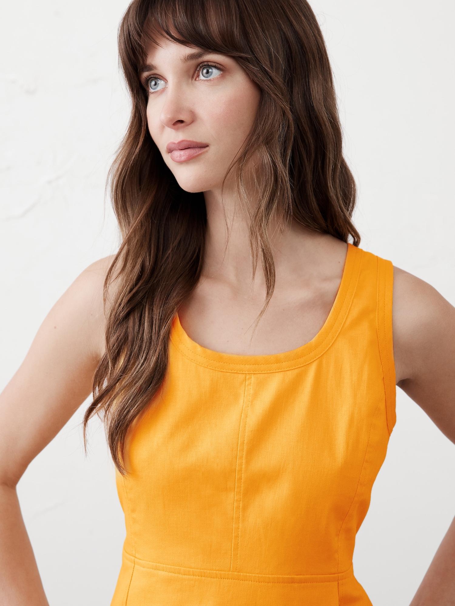 Linen-Blend Seamed Mini Dress Product Image