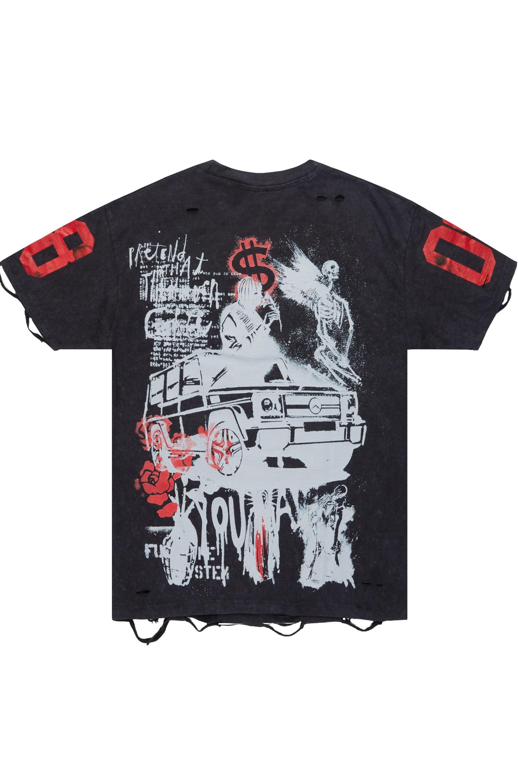 Grill Vintage Black Graphic Oversized T-Shirt Male Product Image