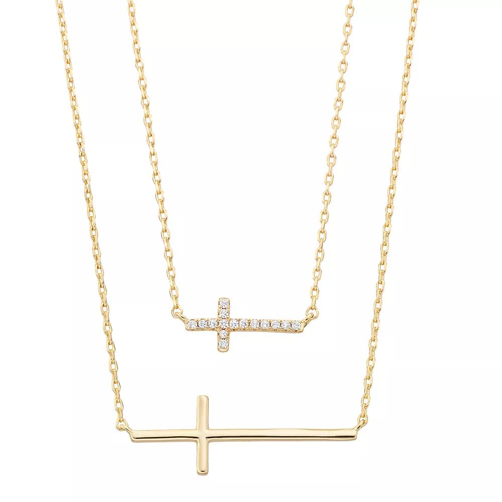 City Luxe Cubic Zirconia Horizontal Cross Necklace Set, Women's, Gold Tone Clear Product Image
