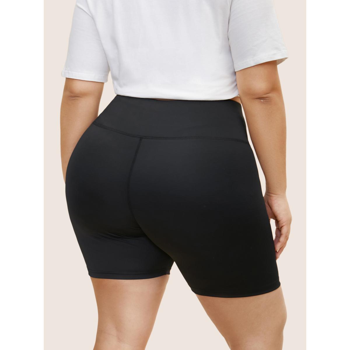 Plus Size Letter Print Wideband Waist High Rise Pants Women Black Casual Skinny High Rise Everyday Pants BloomChic 10/M Product Image