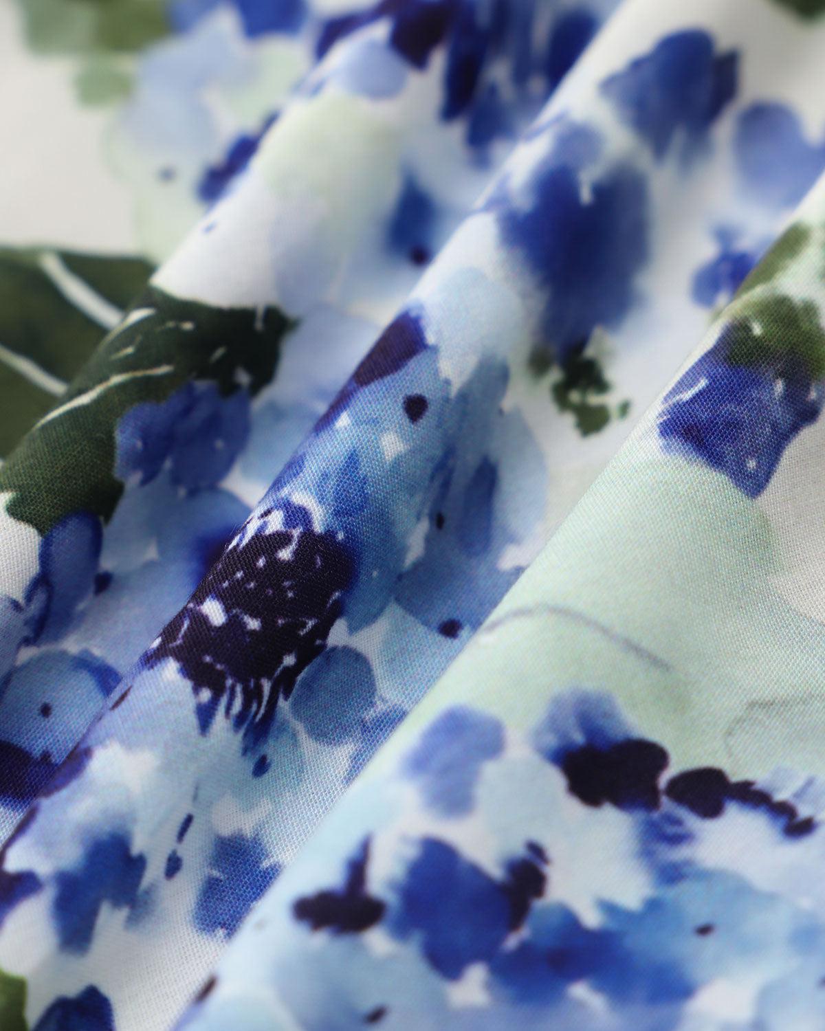 Blue Floral Square Neck Shirred Midi Dress Product Image
