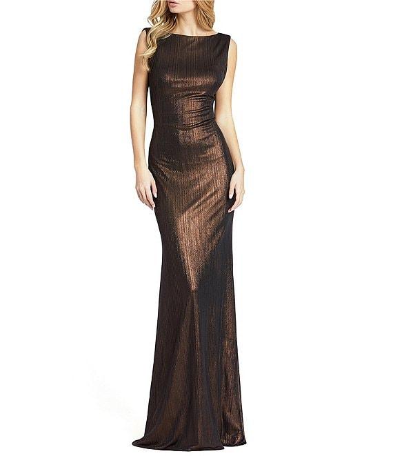 Mac Duggal Metallic Boat Neck Sleeveless Cowl Open Back Detail Mermaid Gown Product Image