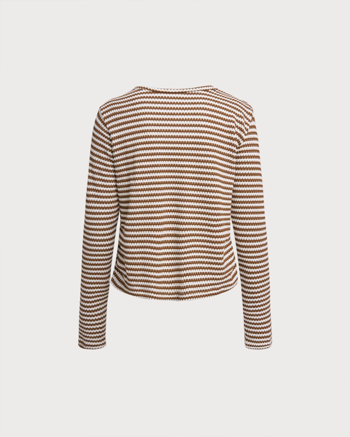 Brown Striped Casual Tee Product Image