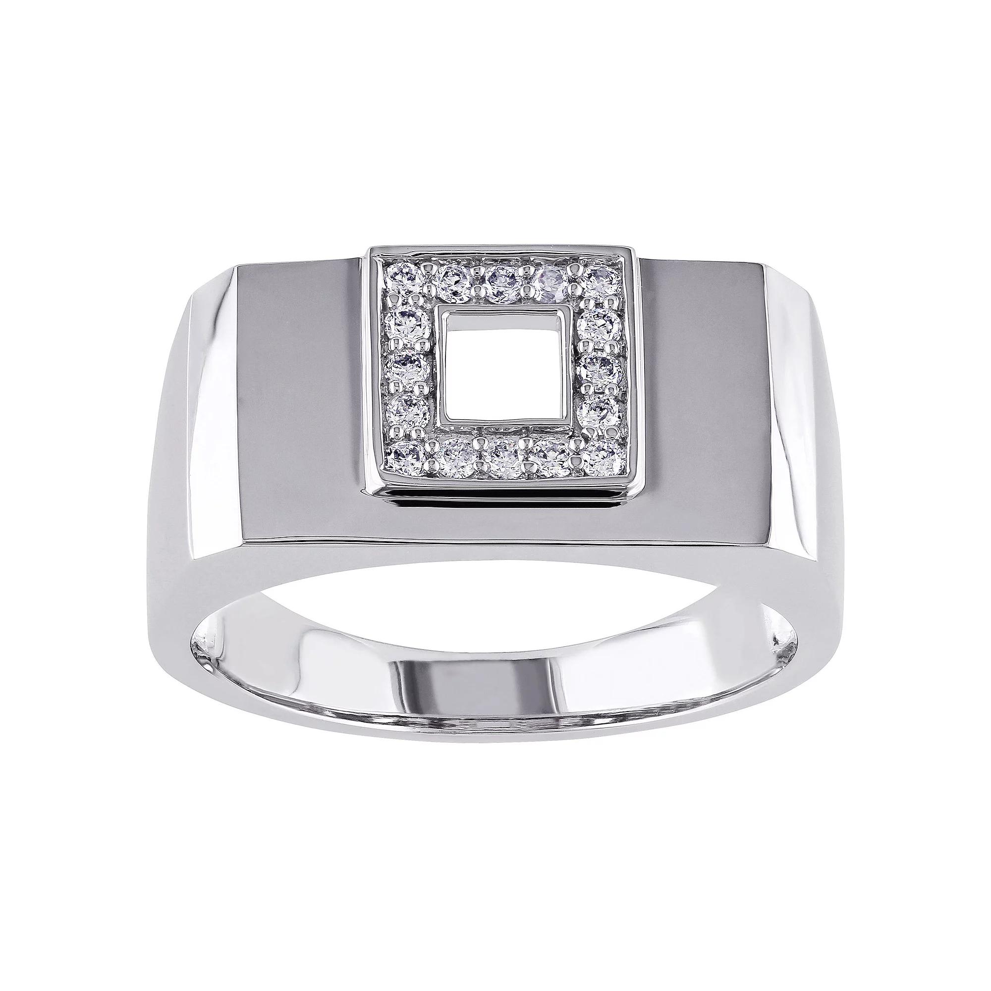 Stella Grace Men's 14k White Gold 1/5 Carat T.W. Diamond Square Ring, Size: 9, 10k White Gold Product Image
