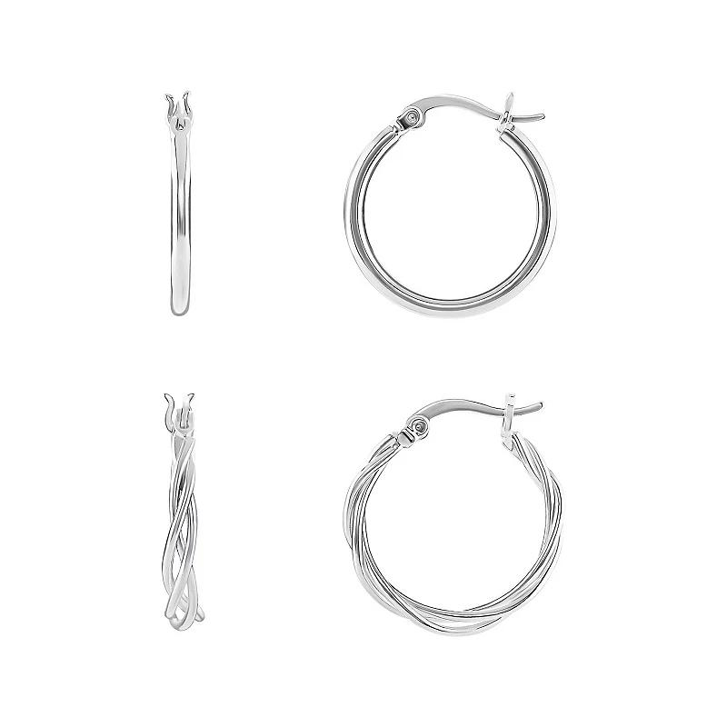 PRIMROSE 2-Pair Polished Hoop Earring Set, Womens, Silver Tone Product Image