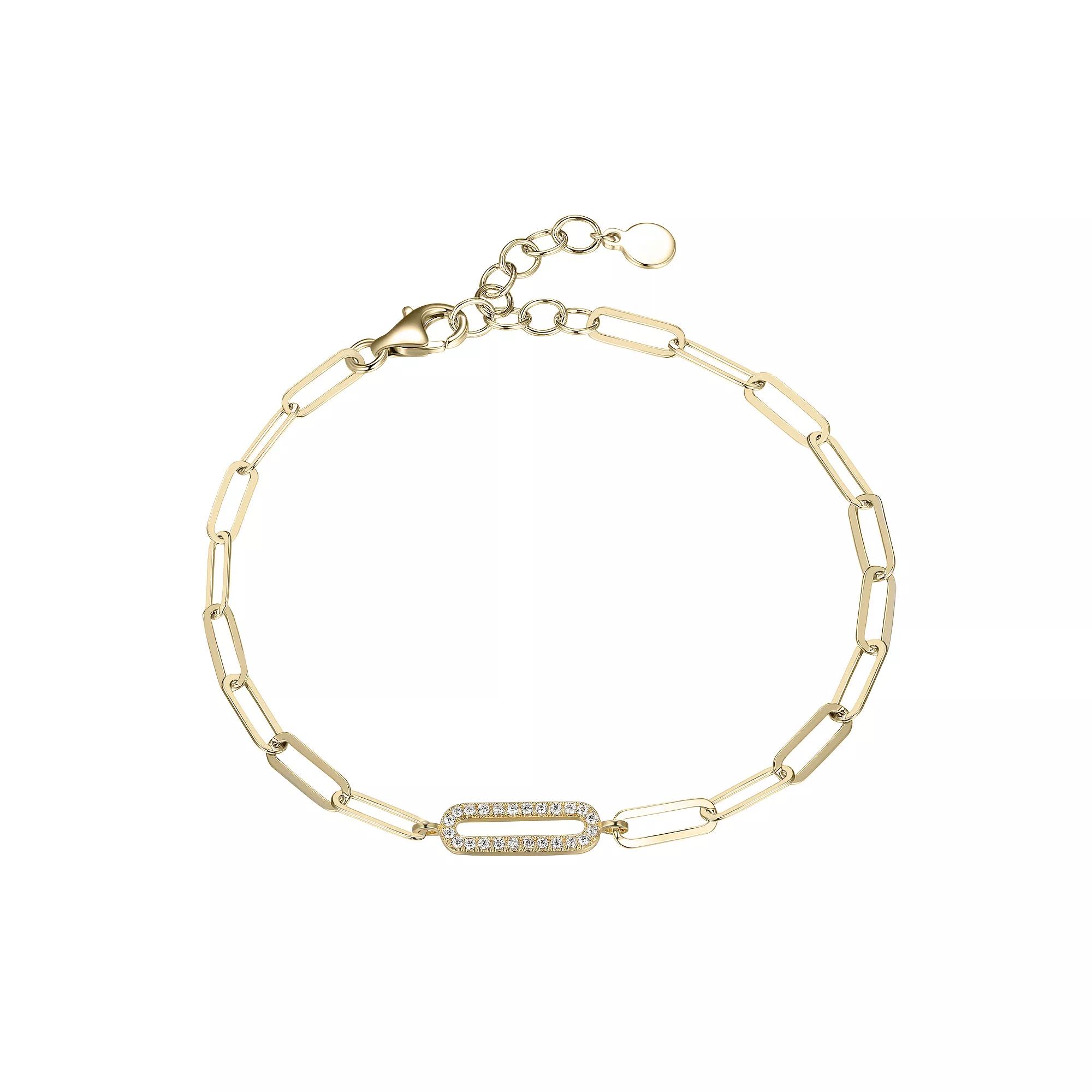 Sterling Silver Cubic Zirconia Paper Clip Chain Link Bracelet, Women's, Size: 6.5", Gold Tone Product Image