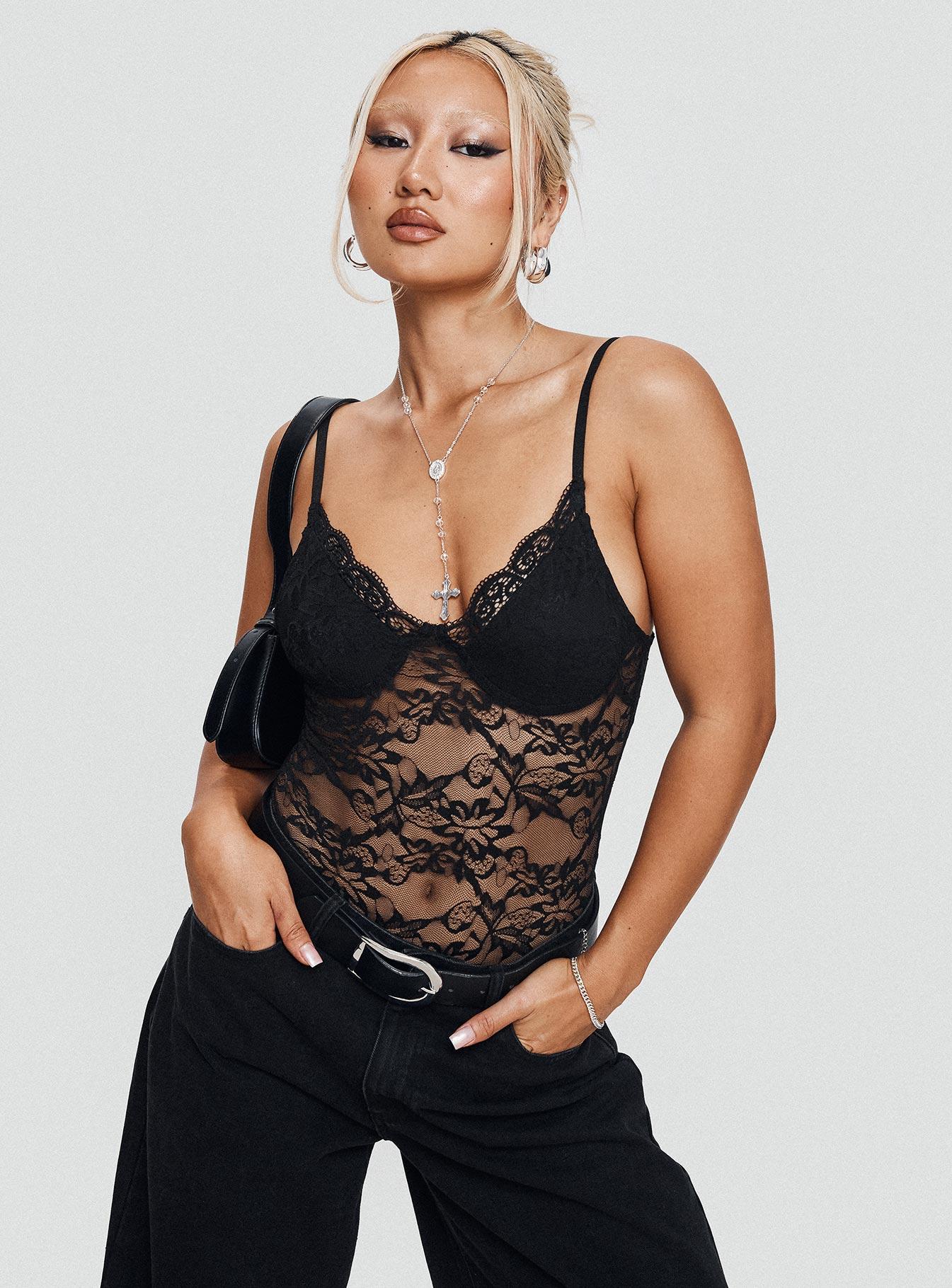 Wystan Lace Bodysuit Black Product Image