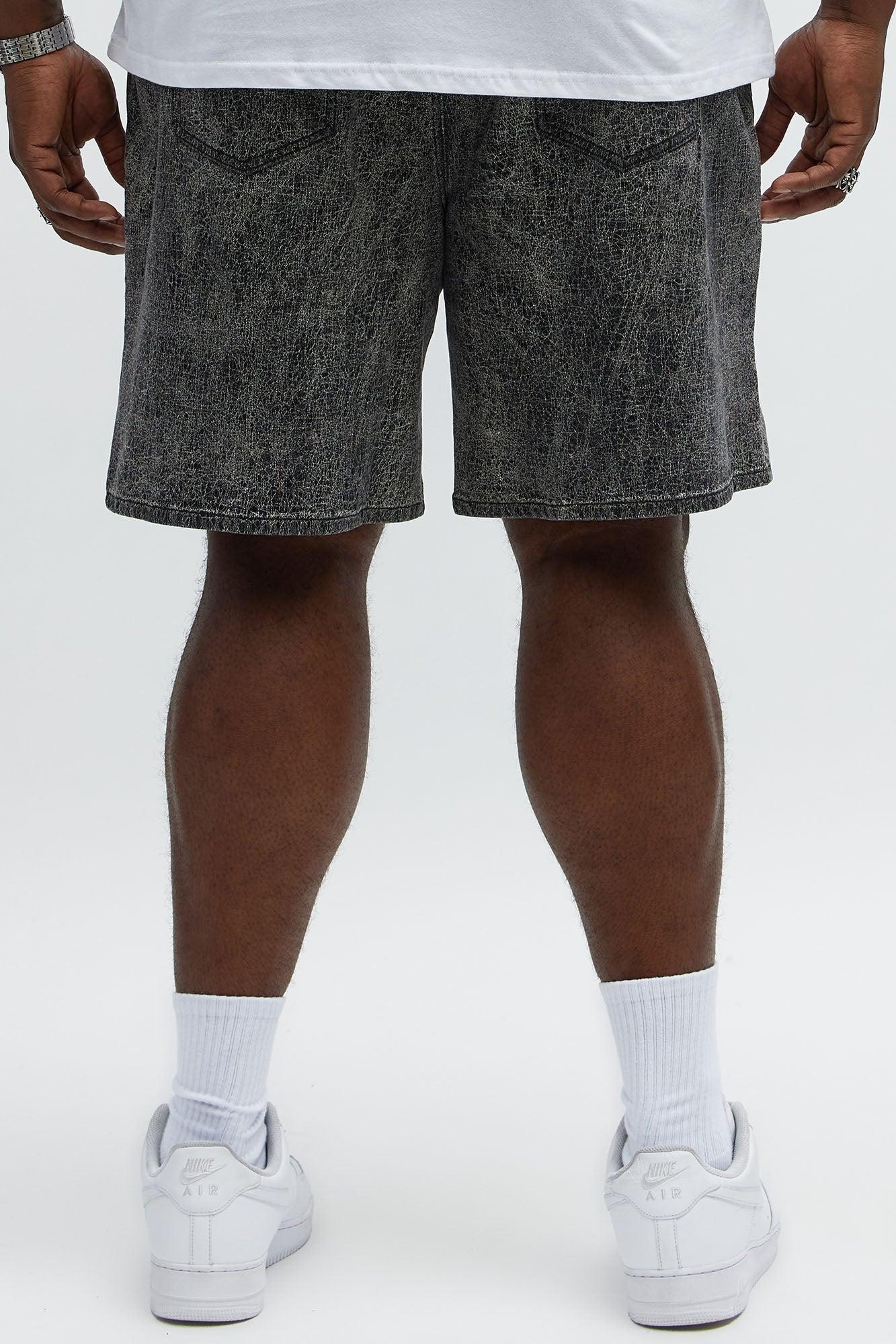 Relaxed Crack The Code Denim Shorts - Grey Male Product Image