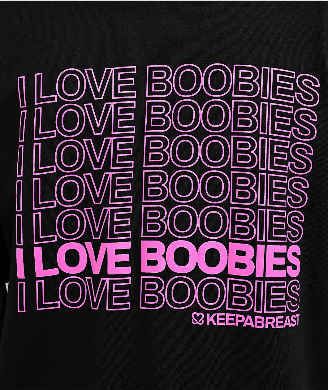 Keep A Breast Foundation I Love Boobies Stacked Black T-Shirt Product Image