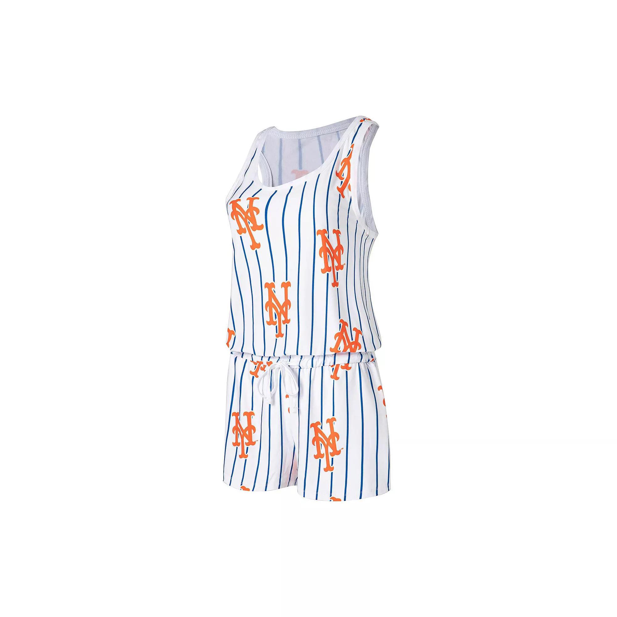 Women's Concepts Sport White New York Mets Reel Pinstripe Knit Romper, Size: Medium Product Image