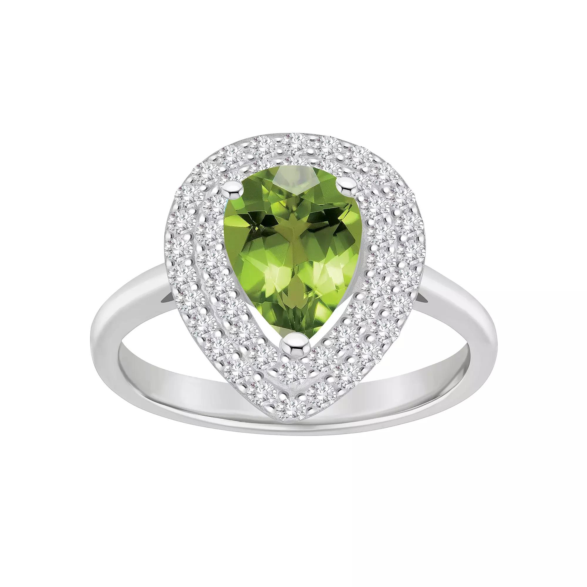 Celebration Gems Sterling Silver Teardrop Citrine & White Topaz Double Halo Ring, Women's,  Product Image