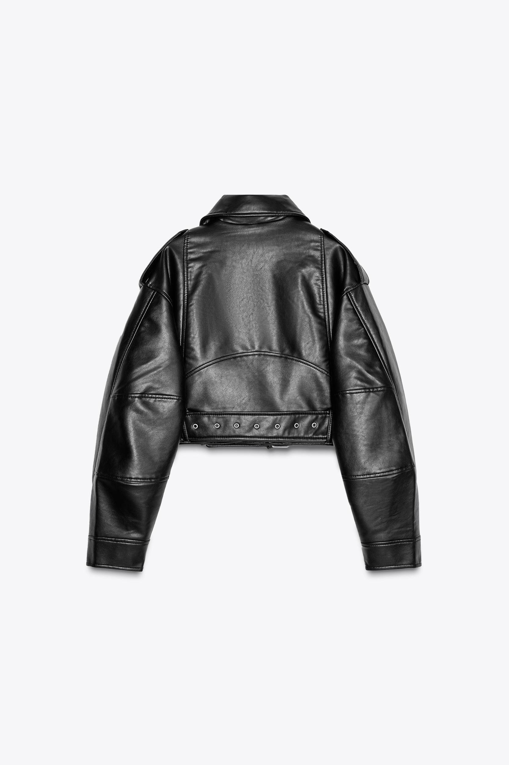 FAUX LEATHER CROP BIKER JACKET Product Image