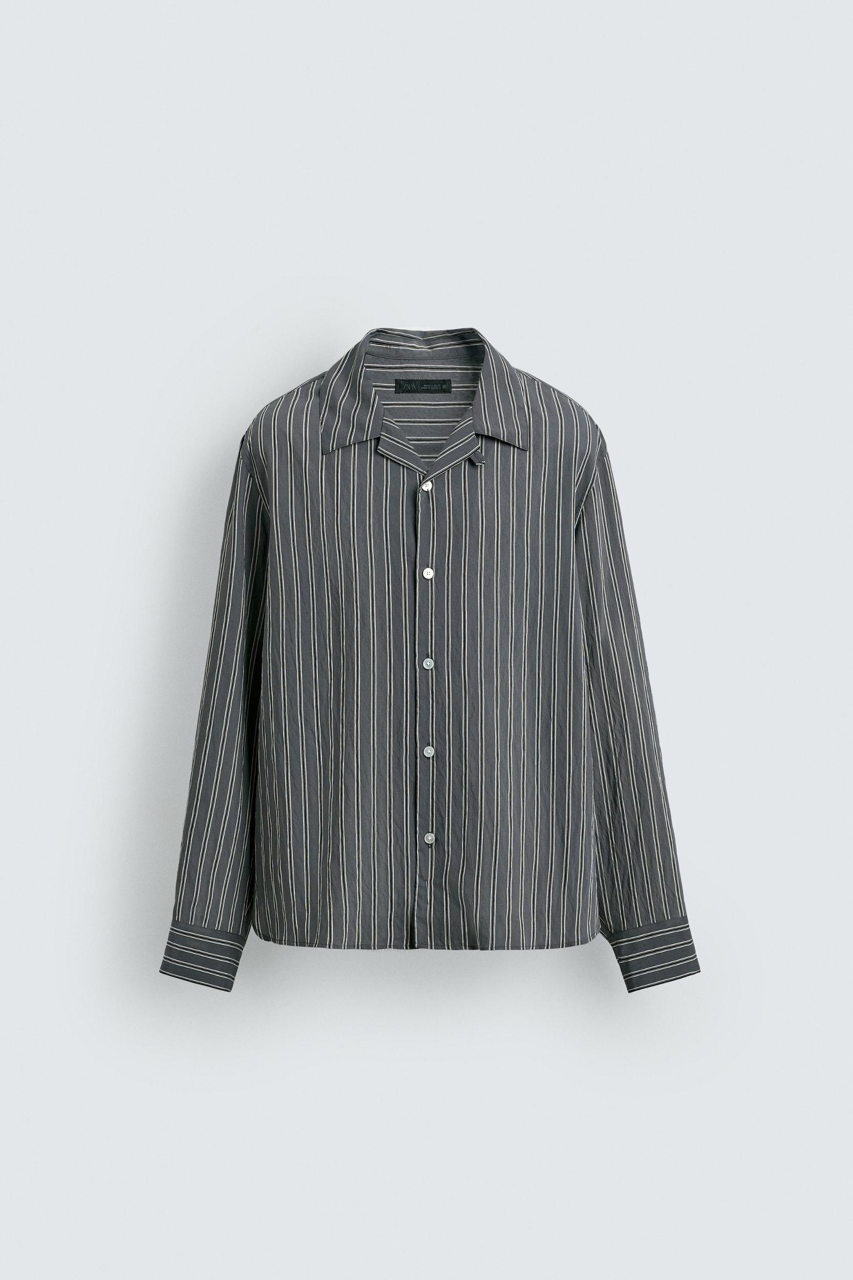 FLOWY SHIRT WITH WRINKLED STRIPE EFFECT Product Image