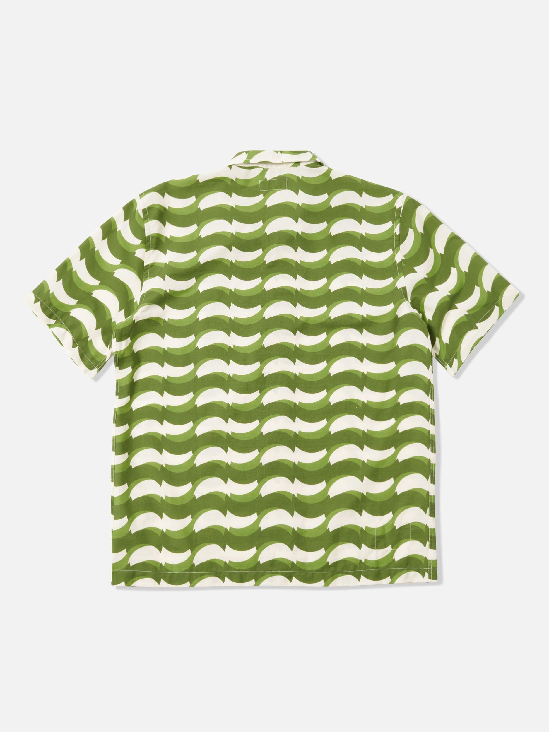 Green Geo Wave Print Cotton Road Shirt Product Image