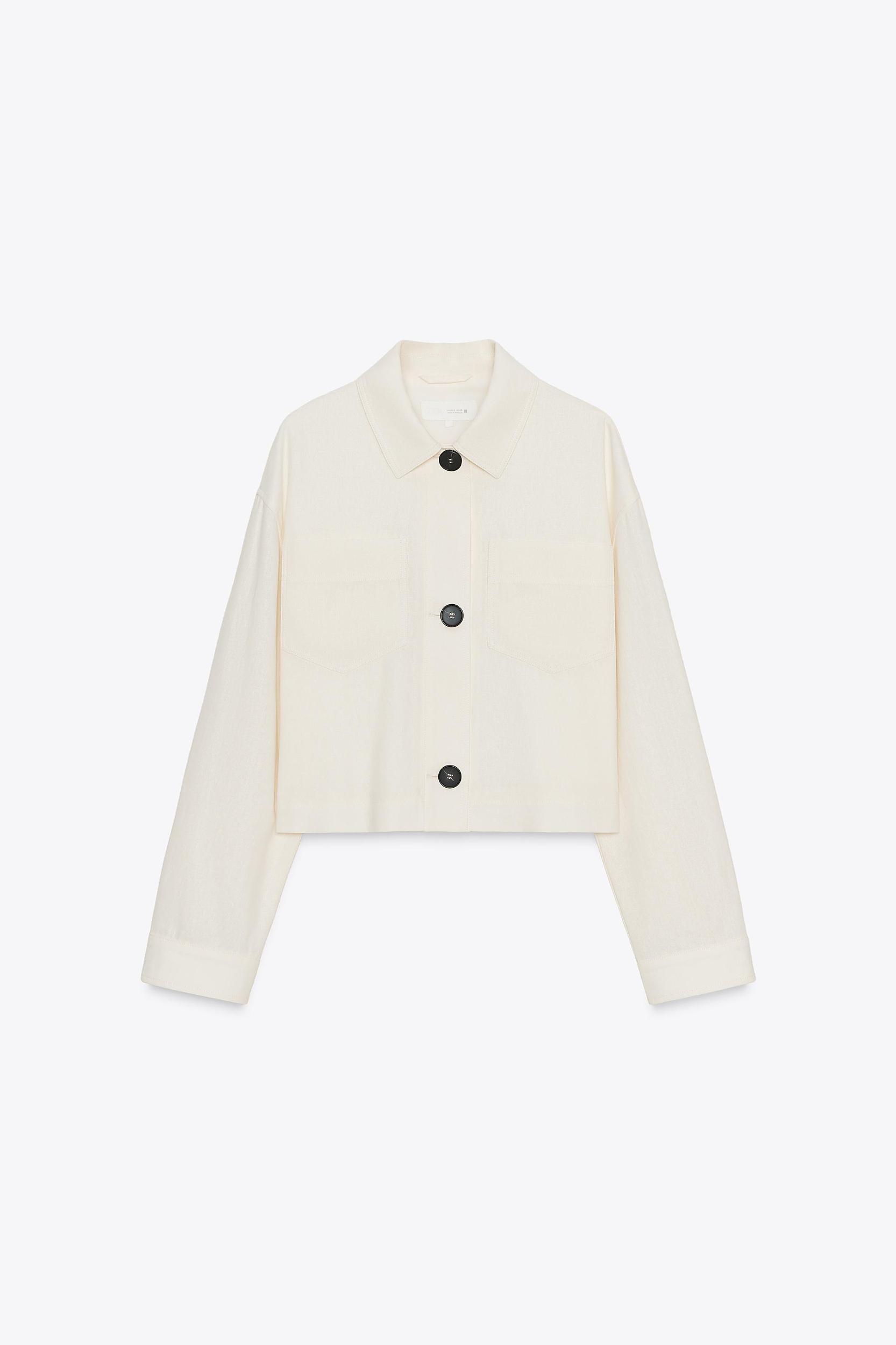 LINEN JACKET WITH CONTRAST SLEEVES Product Image