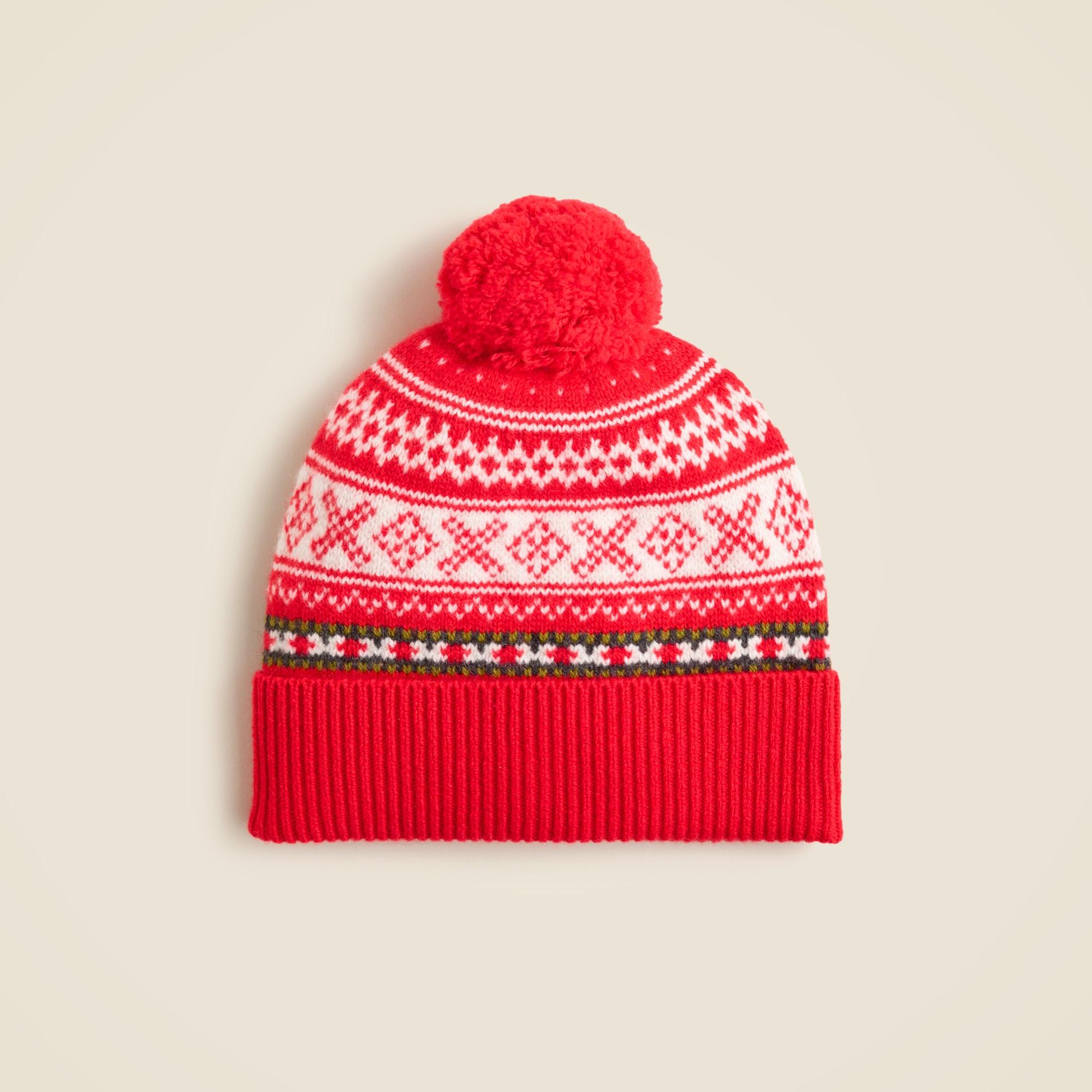 Vintage Fair Isle pom-pom beanie in lambswool Product Image