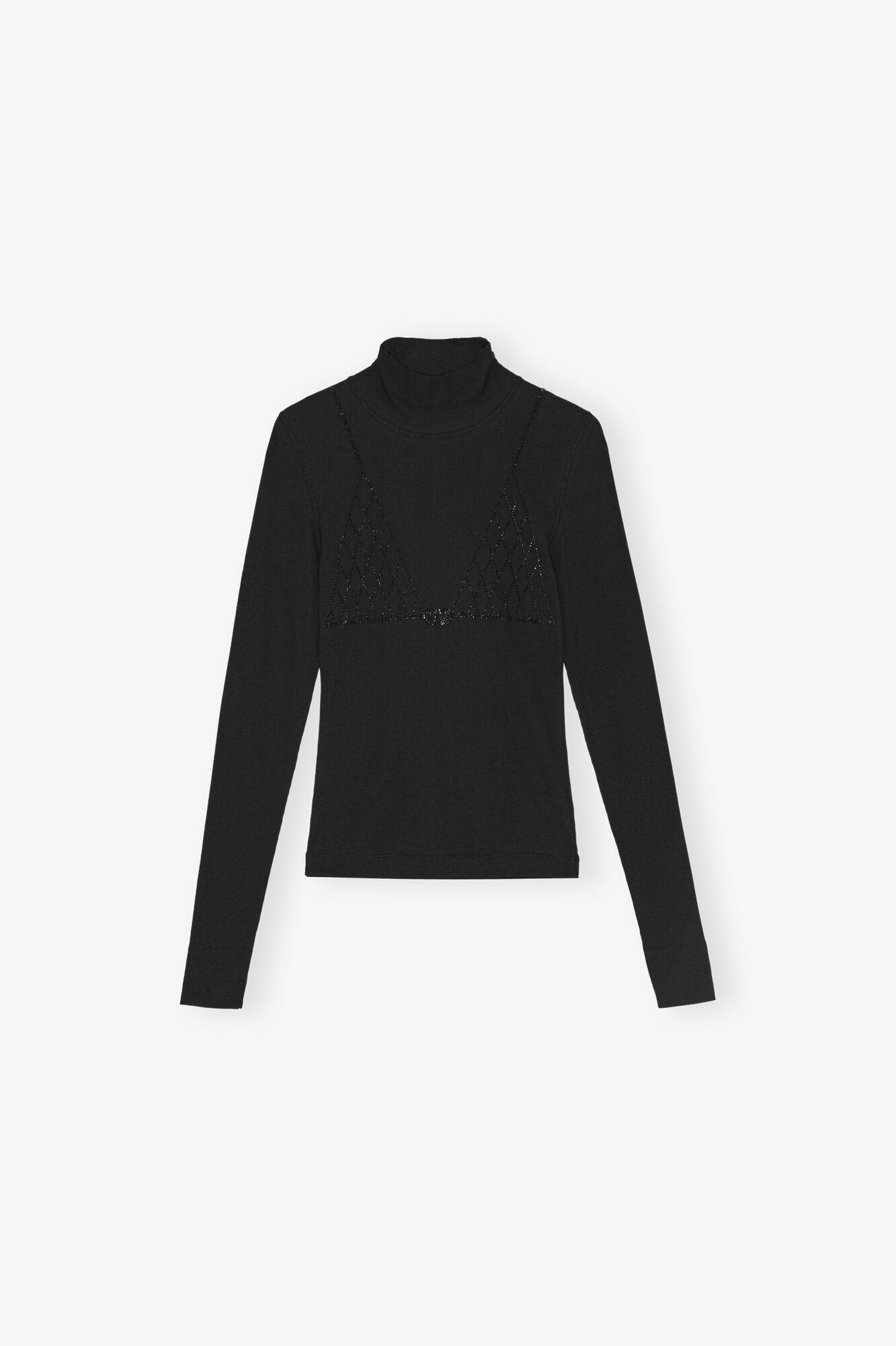 Black Soft Cotton Rib Rhinestone Top Product Image