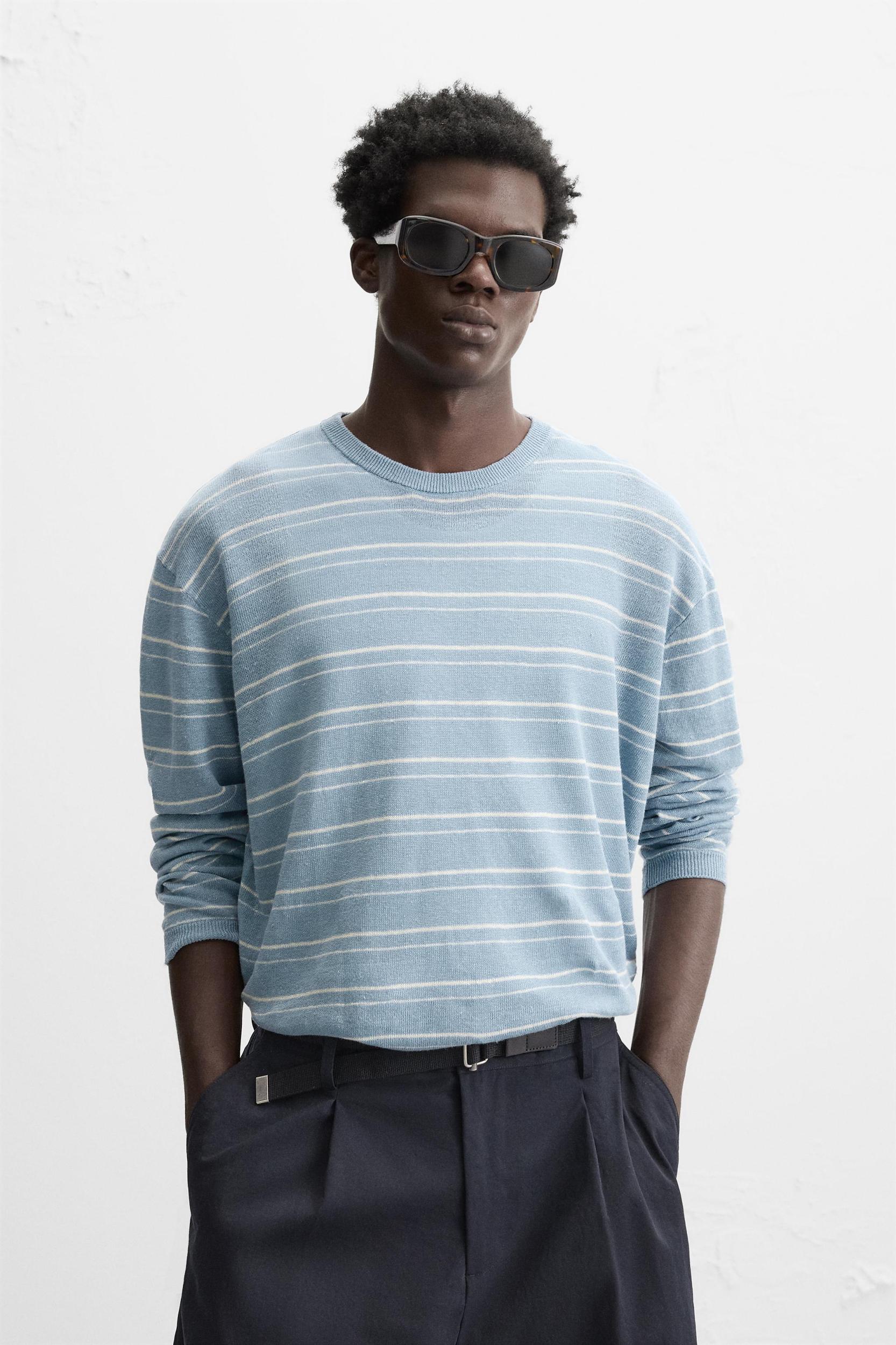 100% LINEN STRIPED SWEATER Product Image