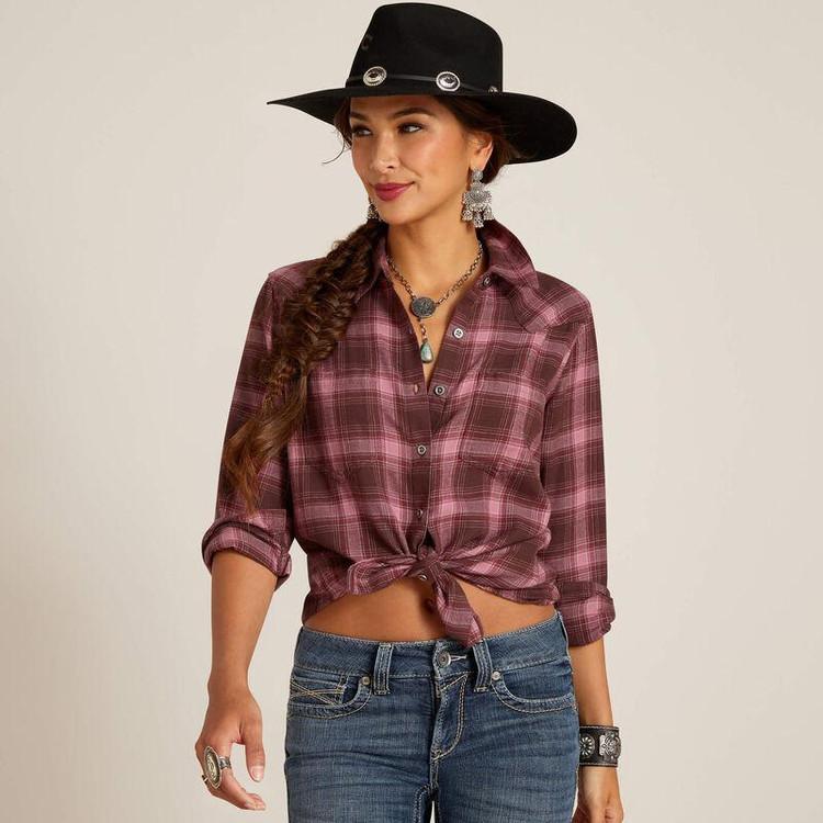 SALE Ariat® Ladies' L/S R.E.A.L Billie Jean Button Down - Maroon Plaid Product Image