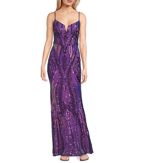 Blondie Nites Sequin Notch Neck Sleeveless Dress Product Image
