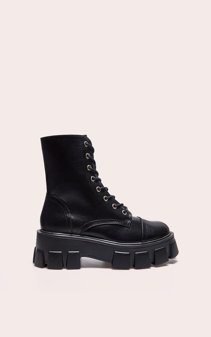 Black Lace Up Extreme Cleated Sole Combat Boots Product Image
