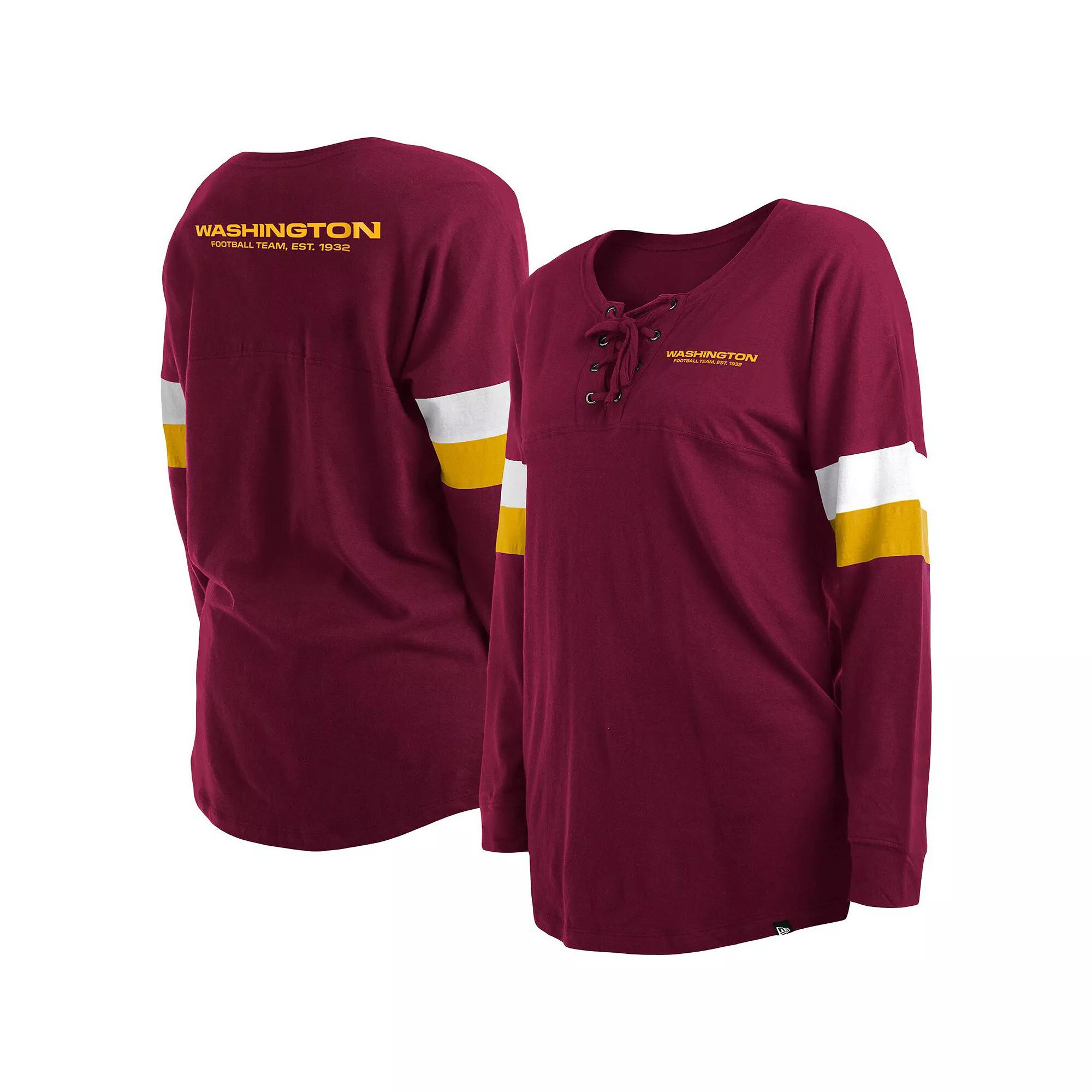 Women's New Era Burgundy Washington Commanders Plus Size Athletic Varsity Lace-Up V-Neck Long Sleeve T-Shirt, Size: 2XL, Wft Med Re Product Image