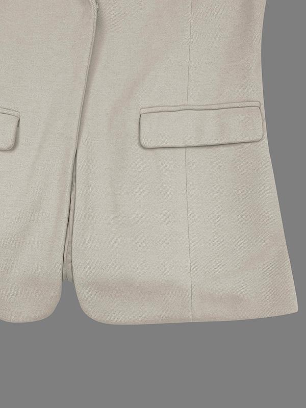 Long Sleeves Loose Pockets Solid Color Split-Joint Notched Collar Blazer Outerwear Product Image
