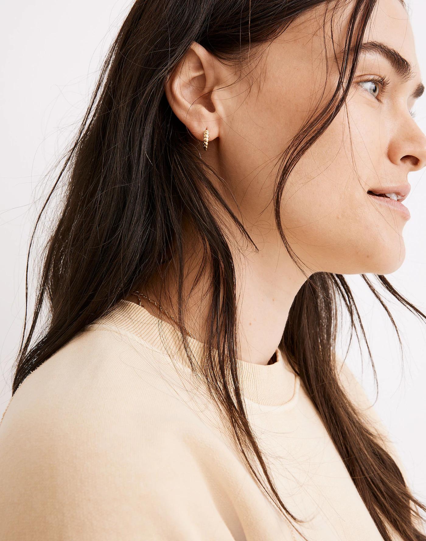 Demi-Fine Puffed Huggie Hoop Earrings Product Image