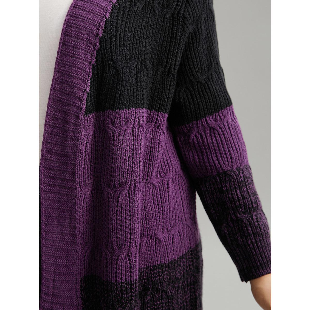 Plus Size Colorblock Heather Open Front Tunic Cardigan Purple Women Casual Loose Long Sleeve Dailywear Cardigans BloomChic 10/M Product Image