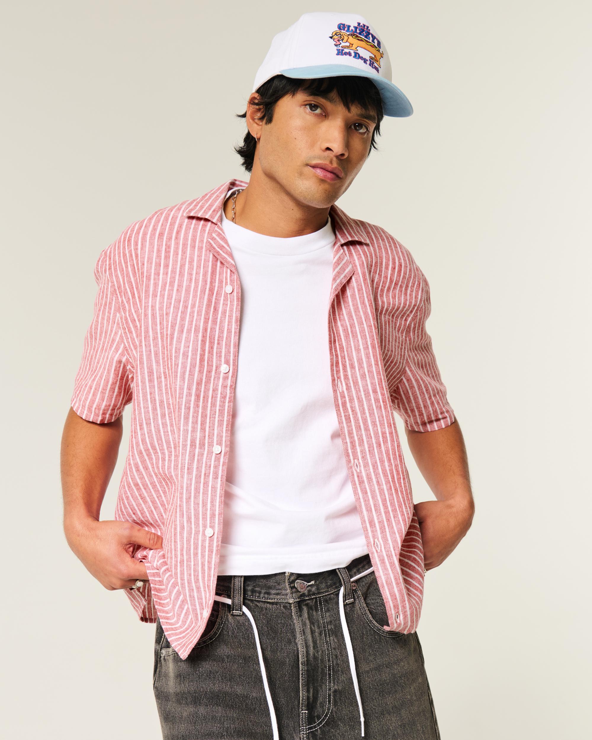 Boxy Short-Sleeve Linen-Blend Shirt Product Image