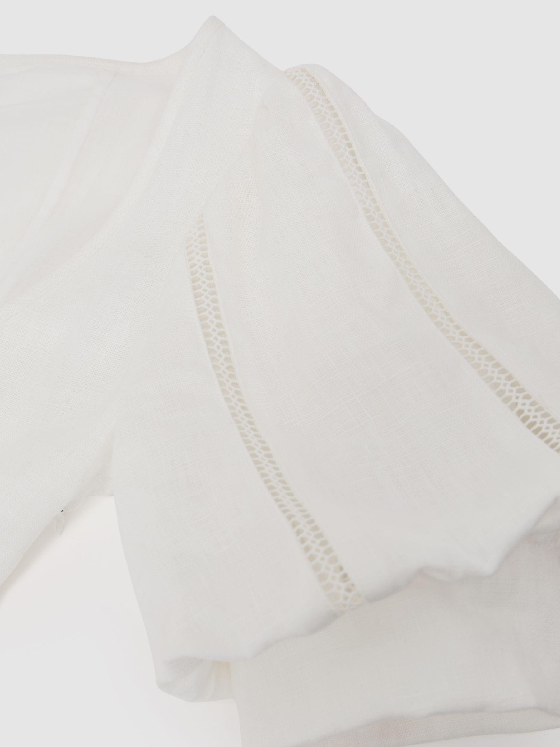 Petite Linen Puff-Sleeve Embroidered Midi Dress in Ivory Product Image