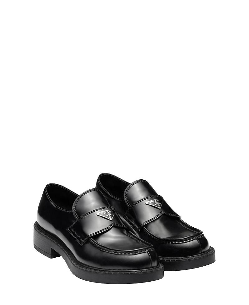 Prada Mens Chocolate Brushed Leather Loafers Product Image