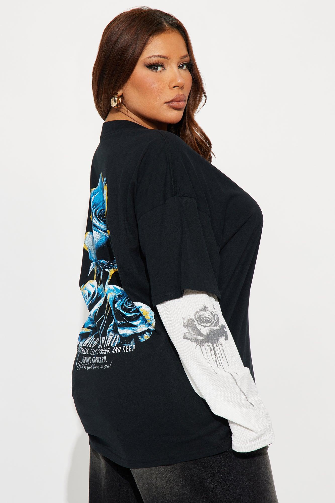 Wild Spirit Thermal Long Sleeve 2Fer Tee - Black/White Female Product Image