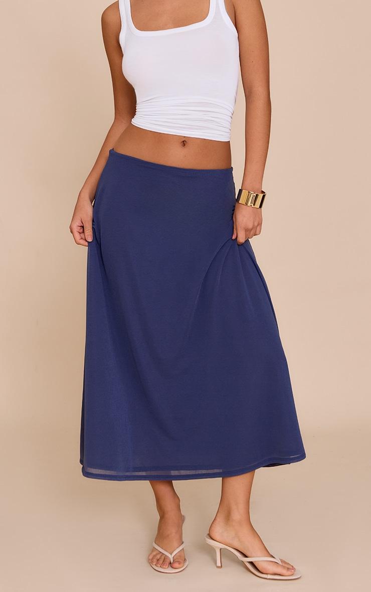  Navy Double Layer Chiffon Floaty Midaxi Skirt Product Image