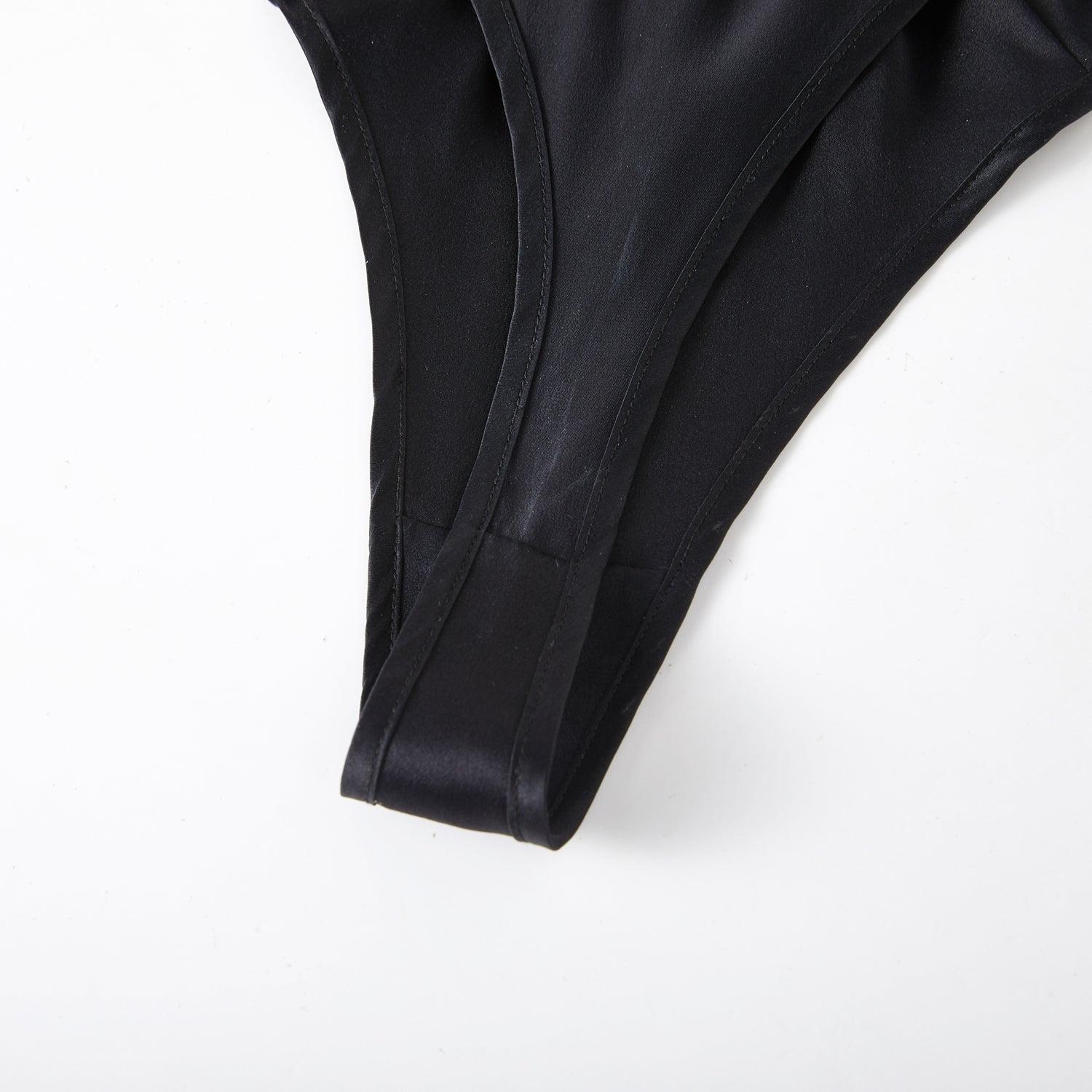 Black Pure Mulberry Silk T-String Panties | Mid to High Waist Thong | 22 Momme | Float Collection Product Image