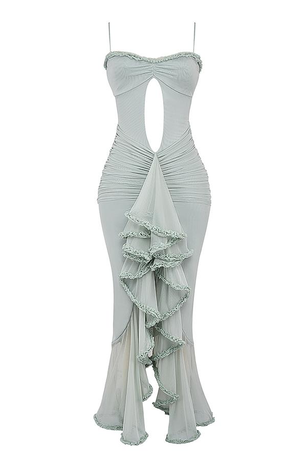 Gabriella  pistachio ruffled front gown Product Image