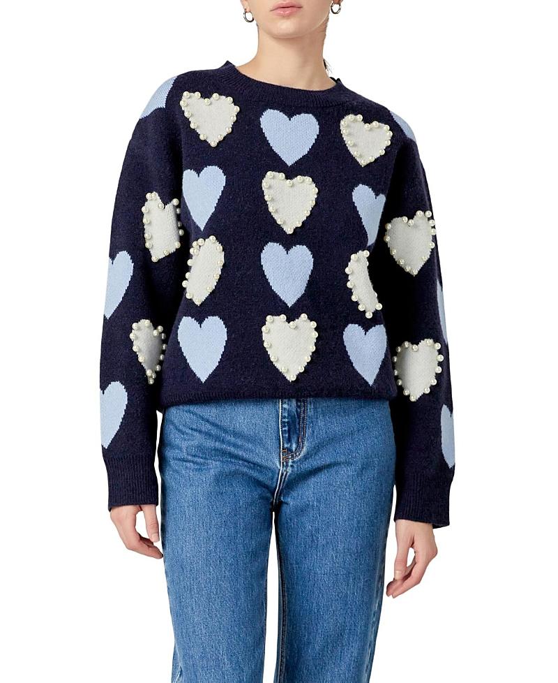 English Factory Womens Pearl with Heart Pattern Sweater Product Image