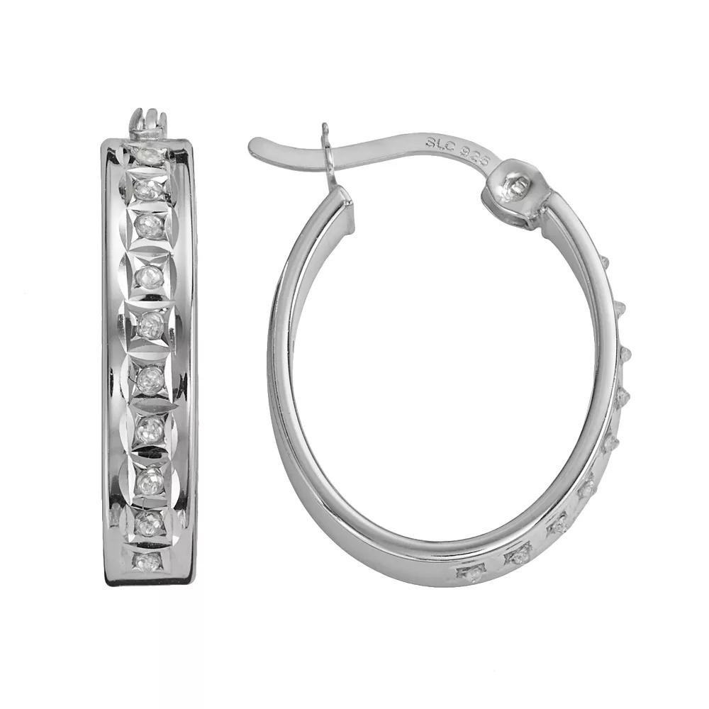 Diamond Mystique Platinum Over Silver Diamond Accent Oval Hoop Earrings, Women's, White Product Image