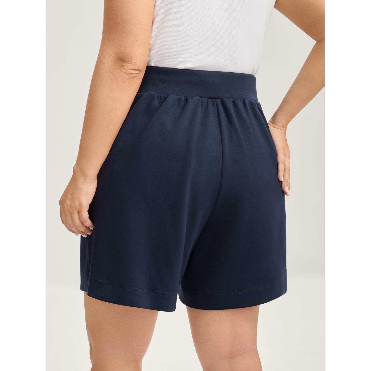 Plus Size Supersoft Wide Waistbelt Shorts Women Indigo Leisure Roll Hem Straight Leg Casual Shorts BloomChic 14-16/1X Product Image