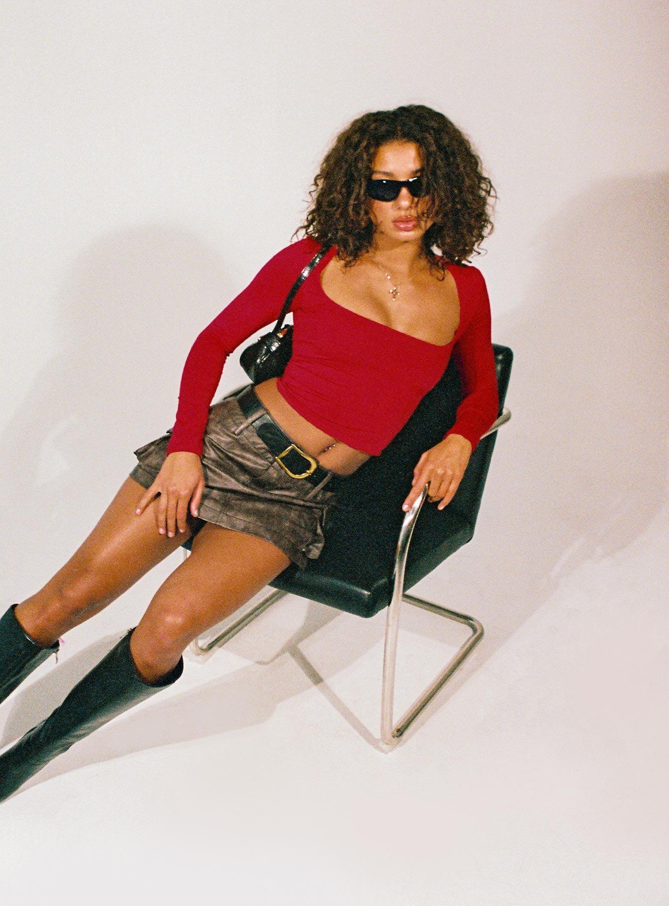 Domenic Faux Leather Mini Skirt Washed Black Product Image