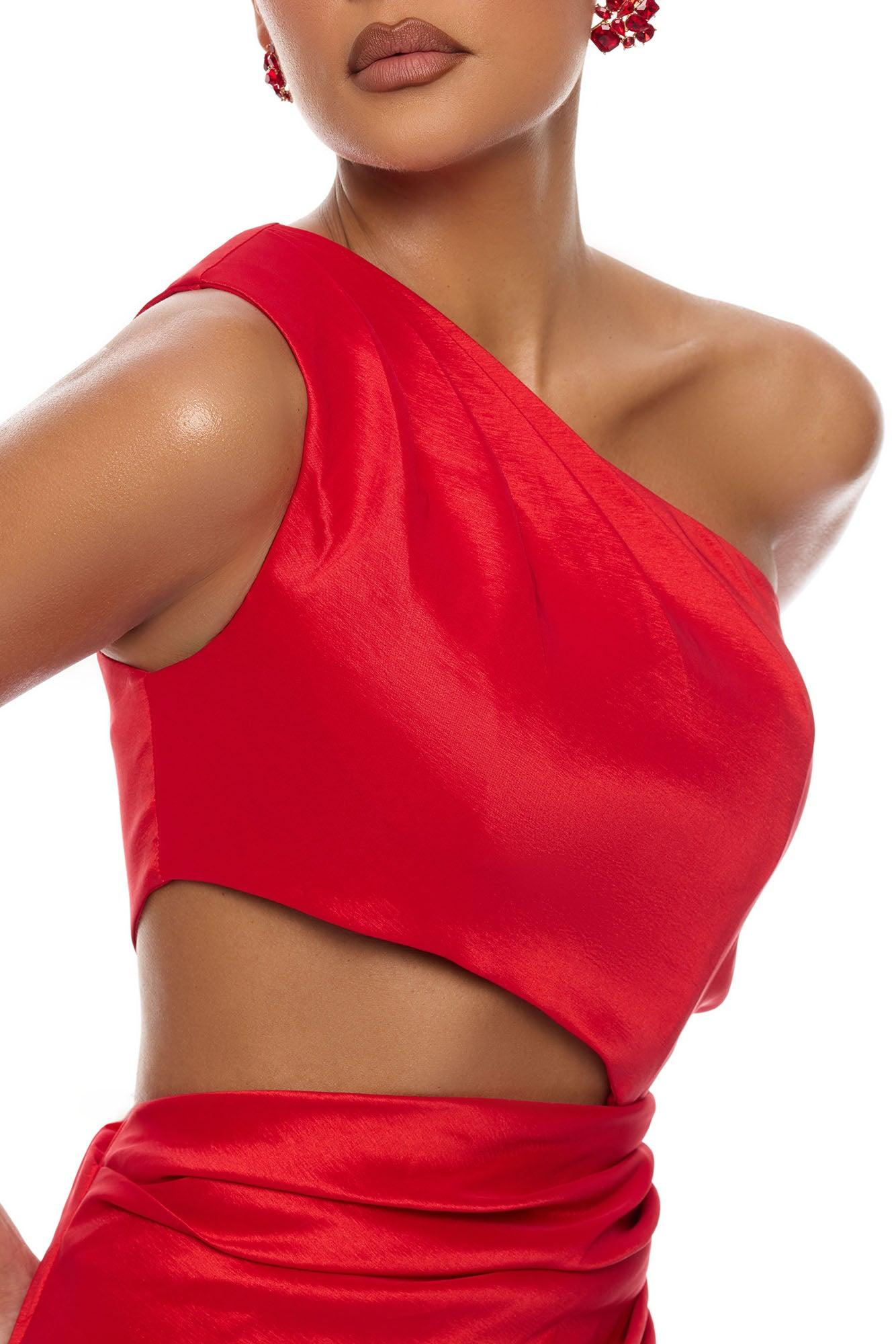 Sienna Ruffle Taffeta Maxi Dress - Red Female Product Image