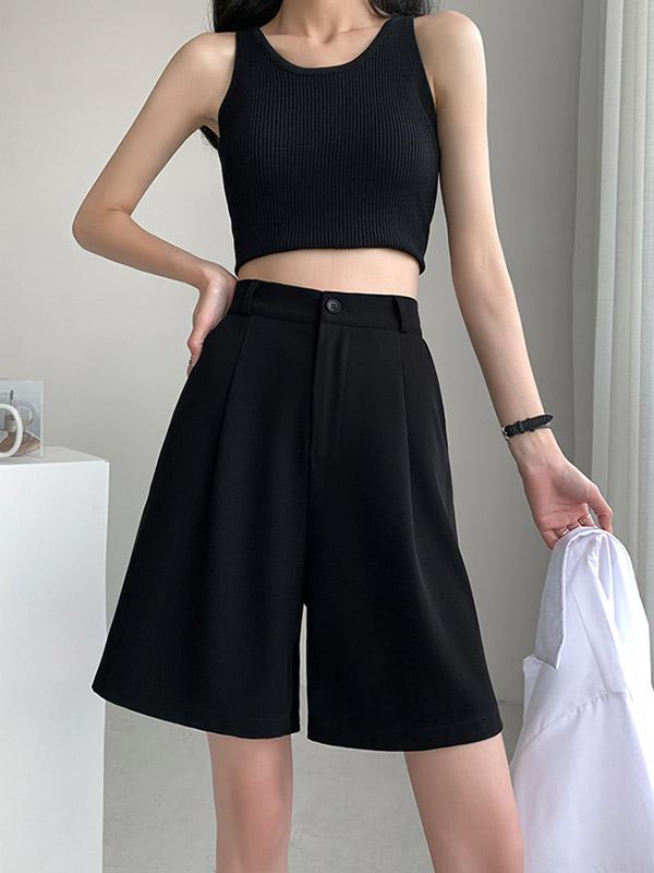 Stylish Solid Color High Waisted A-Line Wide Leg Trousers Product Image